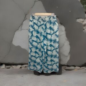 Rachel Zoe Womens Linen Blue Floral High Waisted Crop Wide Leg Pants Size M